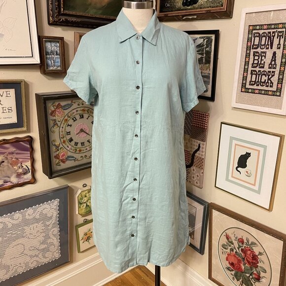 J. Jill Womens Light Blue Linen Short Sleeve Button-Down Shirt Dress 1X - Picture 1 of 4